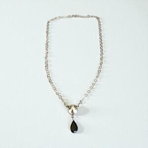 Vintage Sterling Silver Black Onyx Drop Necklace Modernist 16”